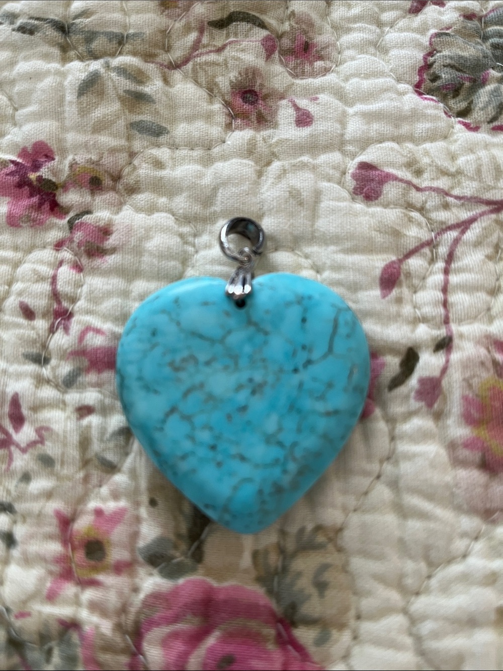 Turquoise Heart Stone Pendant. Sterling Silver Bale.